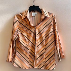 70s Vintage Fred David Long-Sleeve Women's Button Down Blouse | Size M Stretch